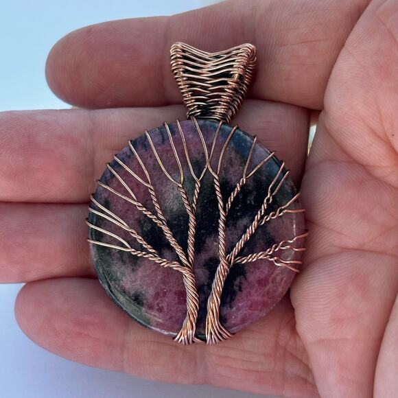 Rhodonite Tree of Life Wire Wrapped Copper Pendant - Picture 5 of 6
